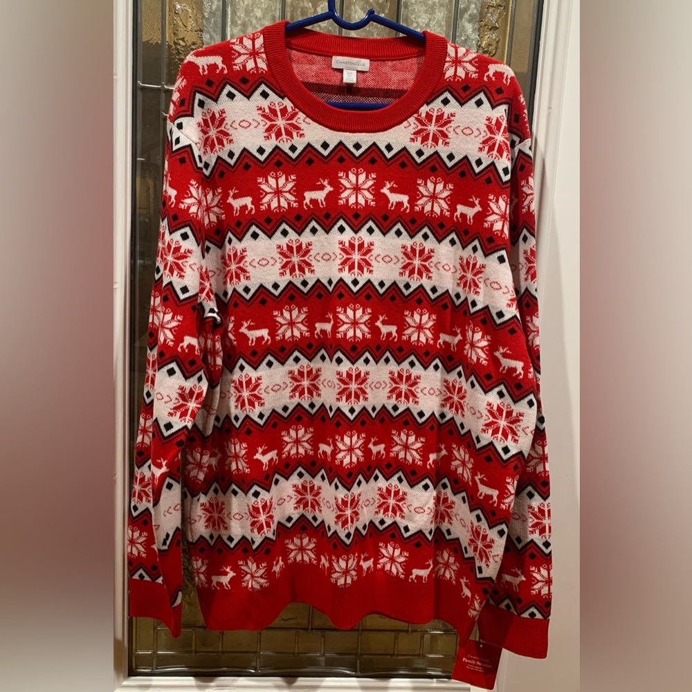 Charter Club Men’s XXL Red and White Crewneck Sweater NWT